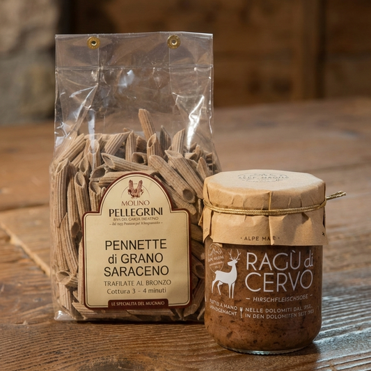 Pennette di grano saraceno con ragu di cervo