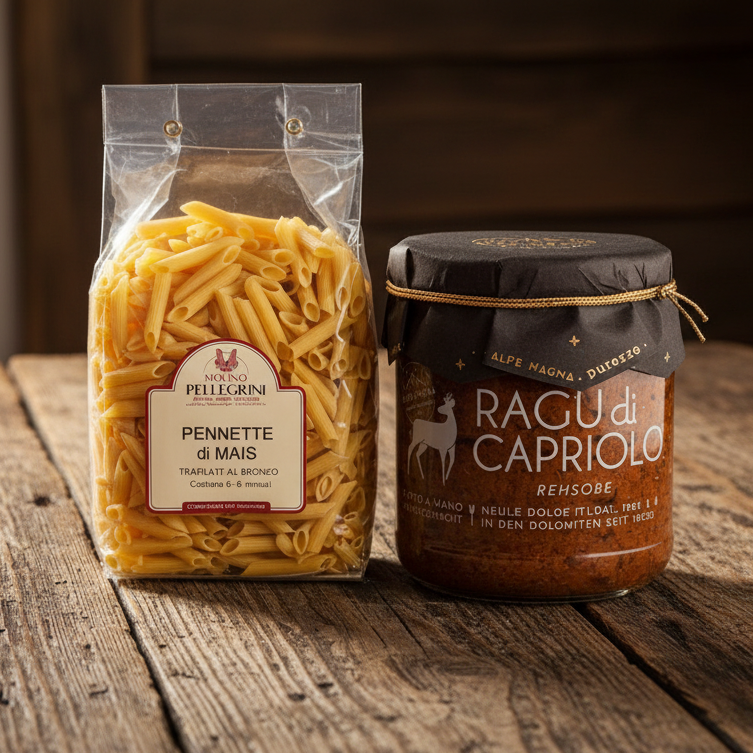 Pennette di mais con ragu di capriolo