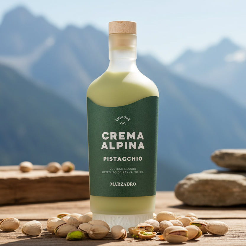 Crema Alpina al Pistacchio Marzadro - Crema Leggermente Alcolica Tipica del Trentino - 70cl